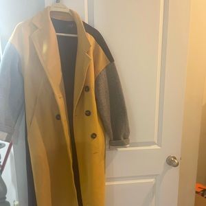 Navy blue/Yellos Mustard and Gray mid length coat.